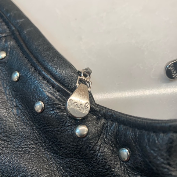 RARE Sash Black Leather Silver Studded Travel Bag - Picture 2 of 10